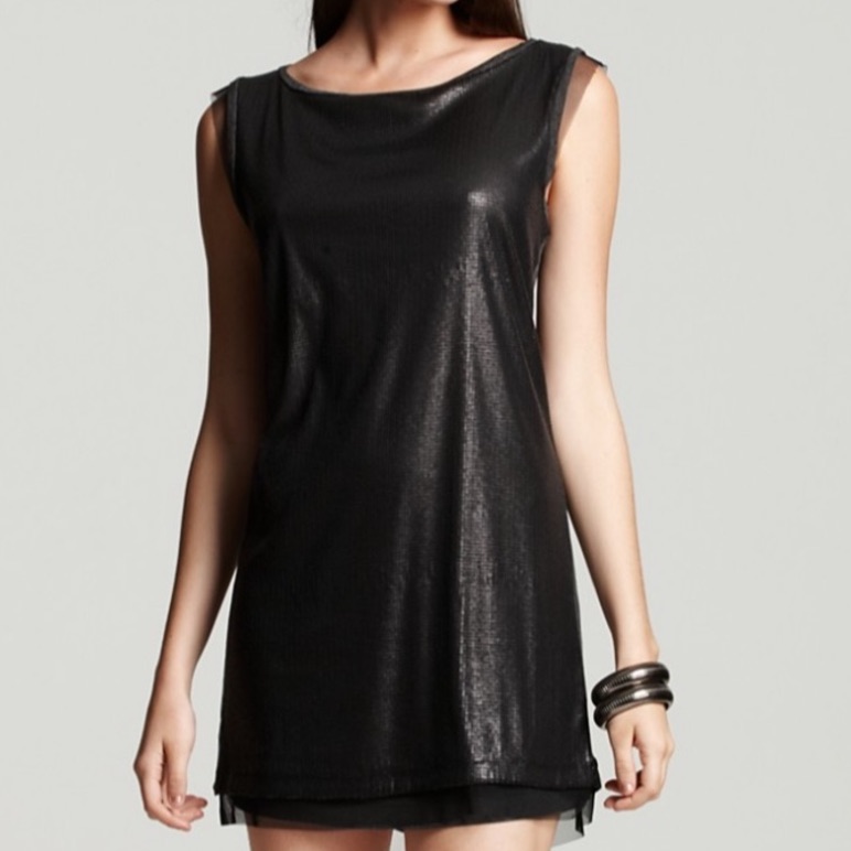 Michael Stars Double Faced Charcoal Heather W/Black Sequins Tank Dress Size Os